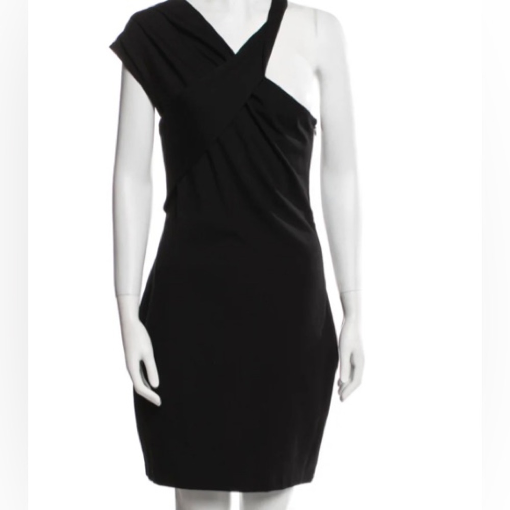 Halston Heritage Dress Black One Shoulder Ponte Mini 6
